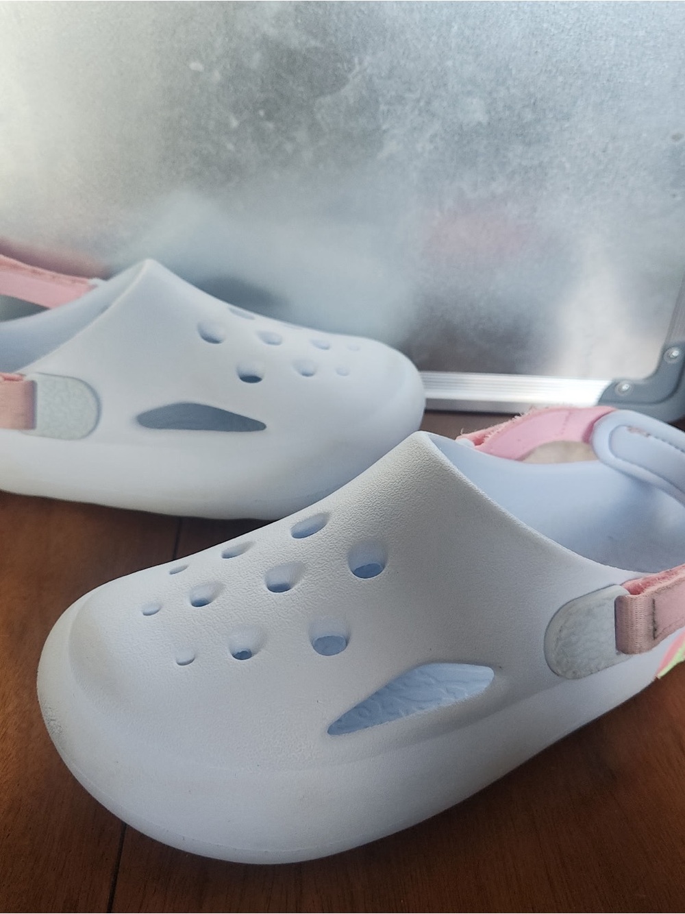 Jordan Kids Blue Slip-On Clog Sandals with Pink Heel Strap
